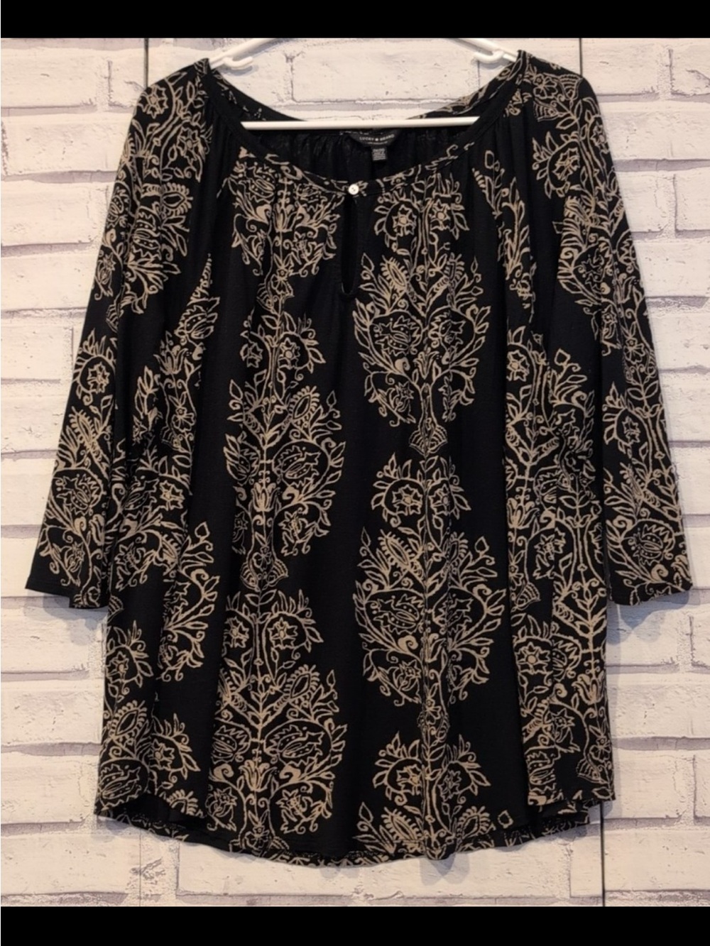 Lucky Brand Black and Cream Floral Tunic Top